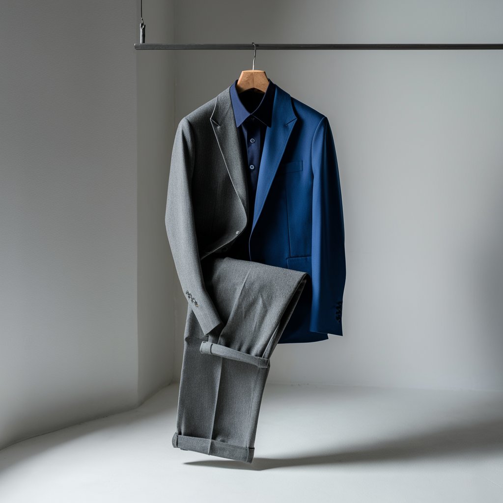 Formal Attire: Grey Trousers with a Blue Shirt
