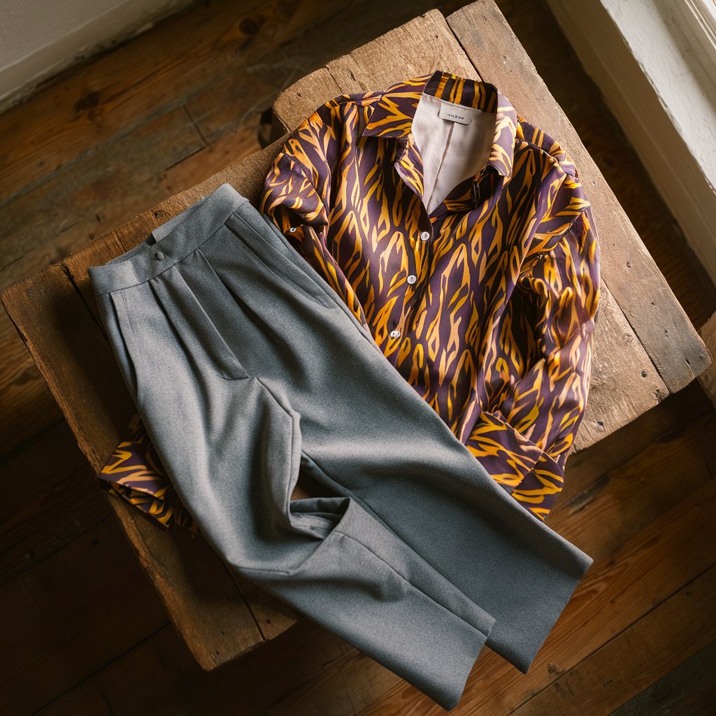 Versatile Look: Grey Trousers with a Patterned Shirt
